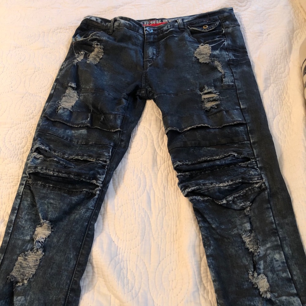 Denim house sz 34 distressed stacked moto jeans